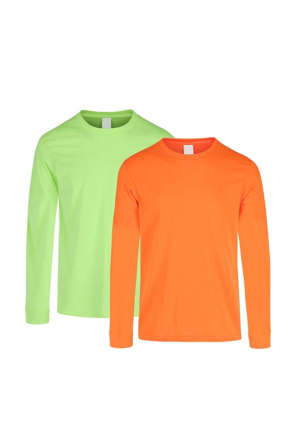High Visibility Safety T-Shirt, 5.3 Oz 100% Polyester Pure Dry Fit Poly Long Sleeve Shirts, Hi Vis Work Safety Neon Green and Safety Neon Orange Tee, Size 2XL Pack 2