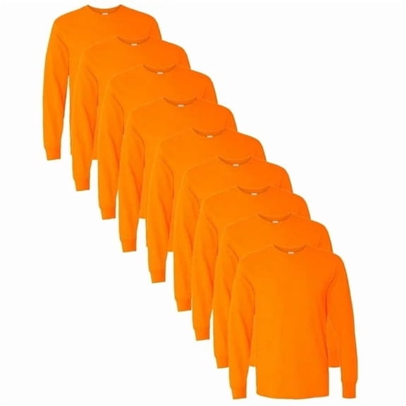 High Visibility Safety T-Shirt | Gildan Long Sleeve Shirts, Orange Color | Hi Vis Long Tee, Pack 9, Size-2XL