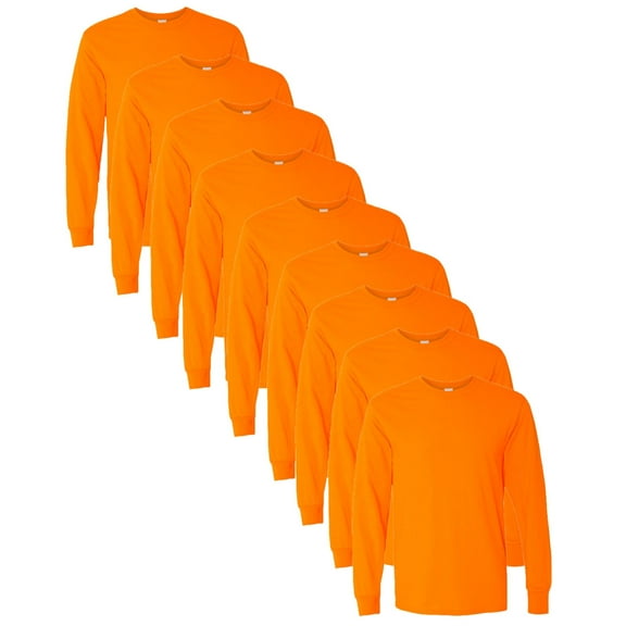 High Visibility Safety T-Shirt | Gildan Long Sleeve Shirts, Orange Color | Hi Vis Long Tee, Pack 9, Size-L