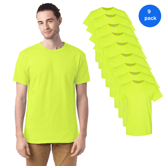 High Visibility Safety T-Shirt | Gildan Short Sleeve Crew Neck Safety Work Shirts, 5.3 Oz.| Hi Vis Tee Construction Workwear Safety Green Pack 9, Size - S