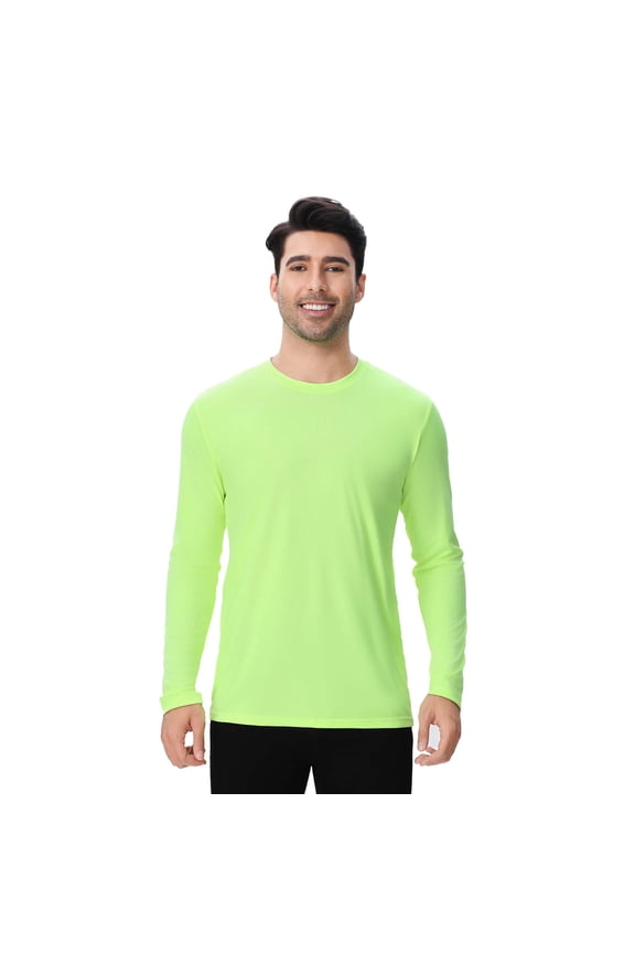 High Visibility Safety T-Shirt Long Sleeve Hi Vis Reflective Workwear for Men | 100% Polyester Crew Neck Tee, Moisture-Wicking Safety Neon Green Size S Tee Shirt