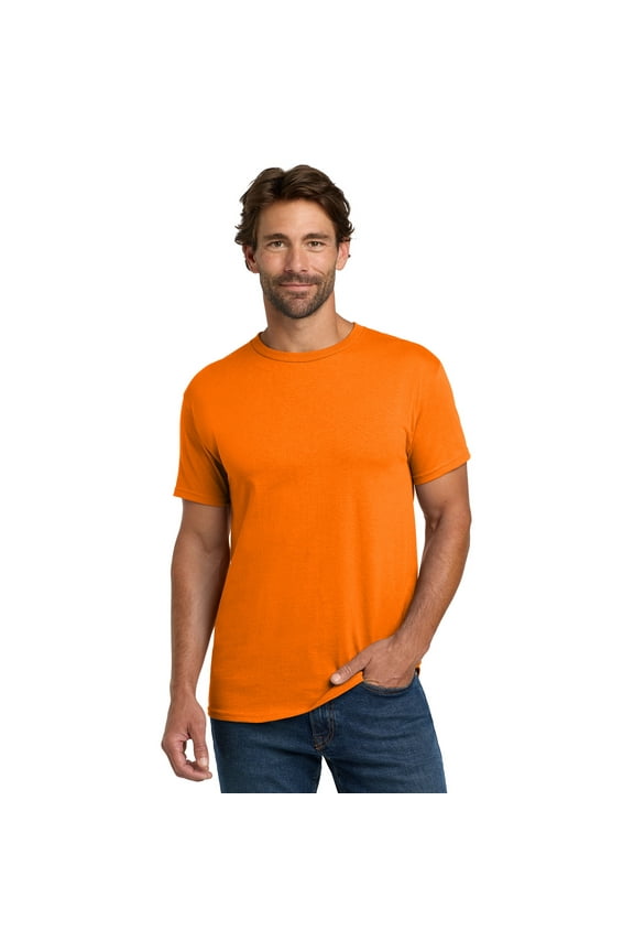 High Visibility Safety T-Shirt, Orange, Size S-5XL | Hanes Short Sleeve Shirt | Men Hi Vis Tee, 5 oz, 60/40 Cotton/Polyester