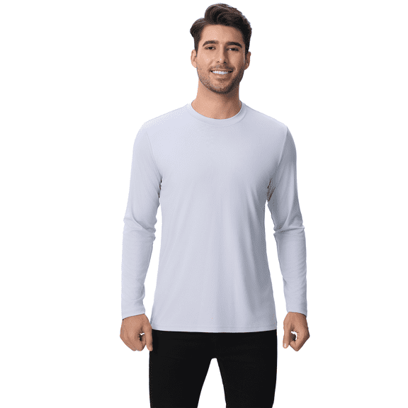 High Visibility Safety T-Shirt for Men, Hi Vis Pure Dry Fit Poly Long Sleeves Crew Neck Shirts | 100% Polyester, Silver, L