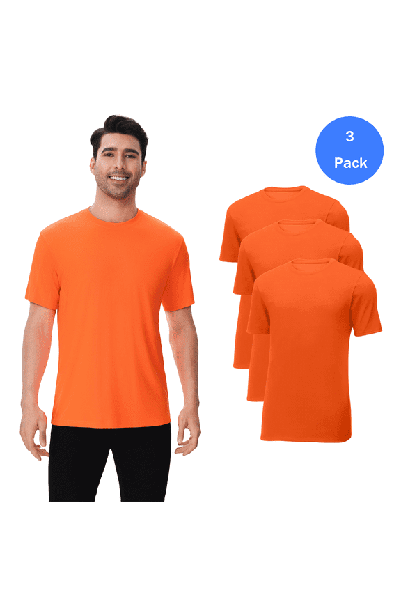High Visibility Safety T-Shirt for Men, Hi Vis Crewneck Short Sleeve Work Tee 100% Polyester Safety Neon Orange, 3 pack, 3XL