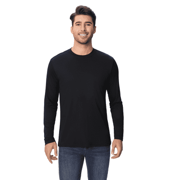 High Visibility Safety T-Shirt for Men, Hi Vis Pure Dry Fit Poly Long Sleeves Crew Neck Shirts | 100% Polyester, Black, XL