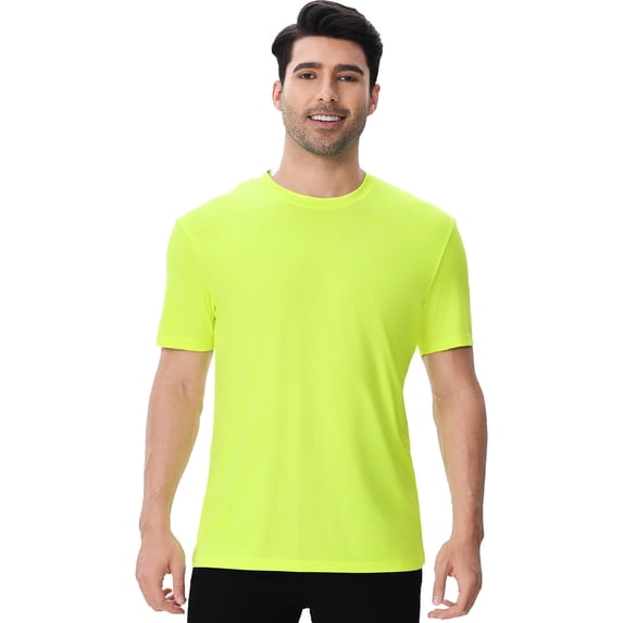 High Visibility Safety T-Shirt for Men | Hi Vis Short Sleeve Dry Fit Poly Shirts, 5.1 Oz 100% Polyester, Safety Neon Green, S Size