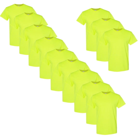 High Visibility Safety T-Shirts | GILDAN Heavy Cotton Hi Vis T-Shirt Made with 5.3 Oz./yd² (Us), 50/50 Cotton/polyester, 20 Singles - Safety Green | L Size - 12 Pack
