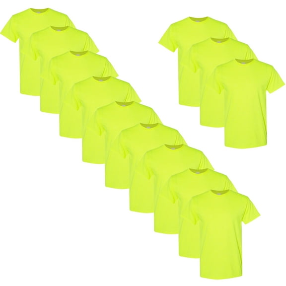 High Visibility Safety T-Shirts | GILDAN Heavy Cotton Hi Vis T-Shirt Made with 5.3 Oz./yd² (Us), 50/50 Cotton/polyester, 20 Singles - Safety Green | M Size - 12 Pack