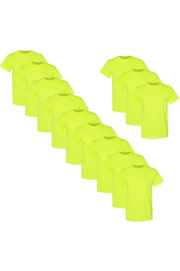 High Visibility Safety T-Shirts | GILDAN Heavy Cotton Hi Vis T-Shirt Made with 5.3 Oz./yd² (Us), 50/50 Cotton/polyester, 20 Singles - Safety Green | XL Size - 12 Pack
