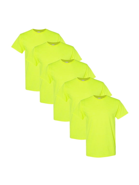 High Visibility Safety T-Shirts | Gildan Heavy Cotton Hi Vis T-Shirt for Comfortable Working Experience - Safety Green | L Size - 5 Pack