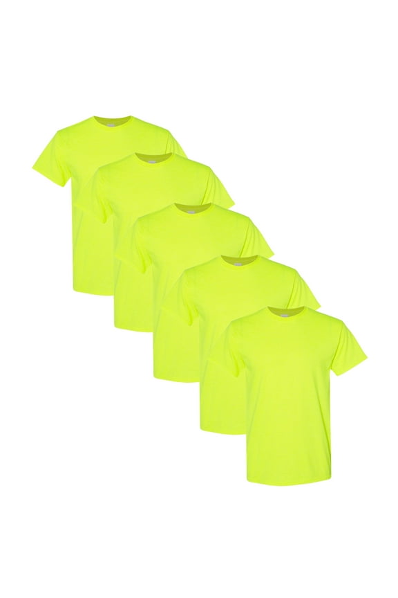 High Visibility Safety T-Shirts | Gildan Heavy Cotton Hi Vis T-Shirt for Comfortable Working Experience - Safety Green | XL Size - 5 Pack