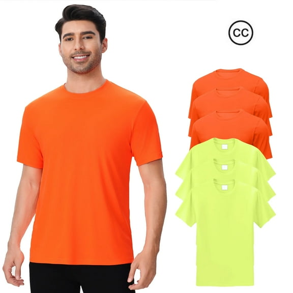 High Visibility Safety T-Shirts, Mens Moisture Wicking Hi Vis Work Shirt | Safety Neon Orange and Green 100% Polyester Quick Dry Tees 5.1oz, Size 3XL Pack 6