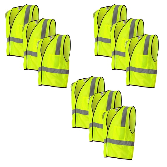High Visibility Safety Vest | Kishigo Economy Single Pocket Hook-and-Loop Mesh Vest, Lime Color | Pack 9, Size-L
