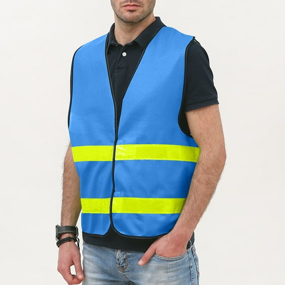 High Visibility Safety Vests Mens Sleeveless Casual Coat with Reflective Strip for Traffic Construction Work Blue One Size