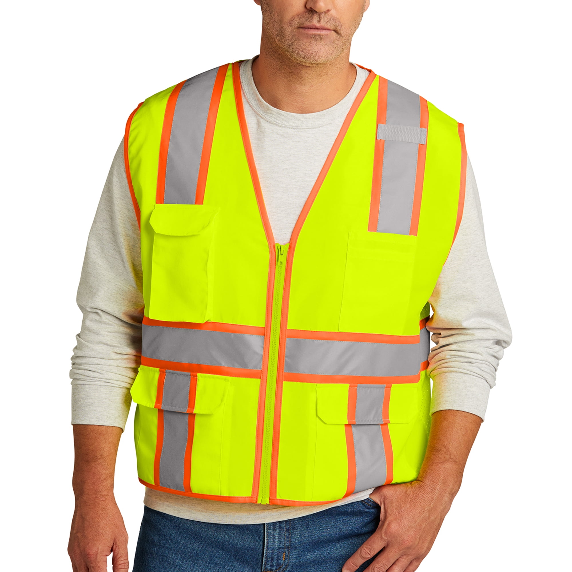 High Visibility Safety Vests for Men, Hi Vis Safety Vests Work Reflective Vest with Pockets Mesh Zipper ANSI Type 107 Class 2, Safety Yellow 2XL