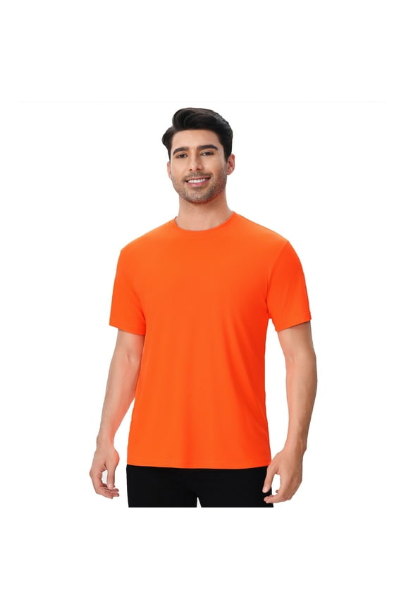 High Visibility Safety Work Shirts for Men Hi Vis Short Sleeve Safety T-Shirt (Neon Orange, 4XL)