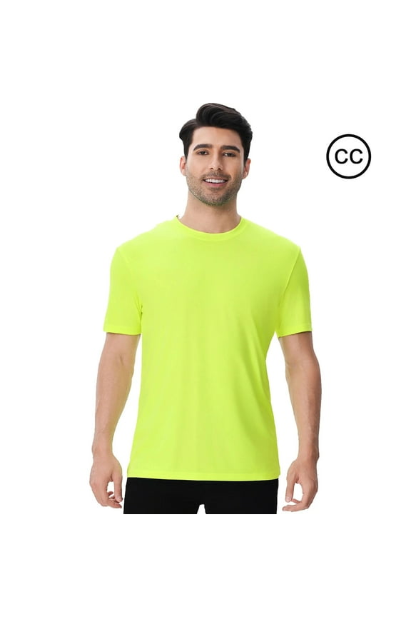 High Visibility Safety Work T-Shirt for Men, Moisture Wicking Hi-Vis Short Sleeve Work Tee, Neon Green, 100% Polyester, S