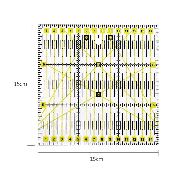 High Visibility Sewing Patchwork Ruler with Yellow and Black Markings 6x6 Inch Precision Acrylic Grid for Quilting and Fabric Cutting Projects for Professional Tailors