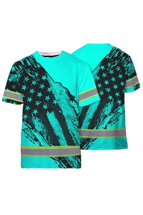 High Visibility Shirt Reflective Tapes Mint Neon US Flag Ripping Off Custom for Workers, Runners, Truckers, Patriotic-XL