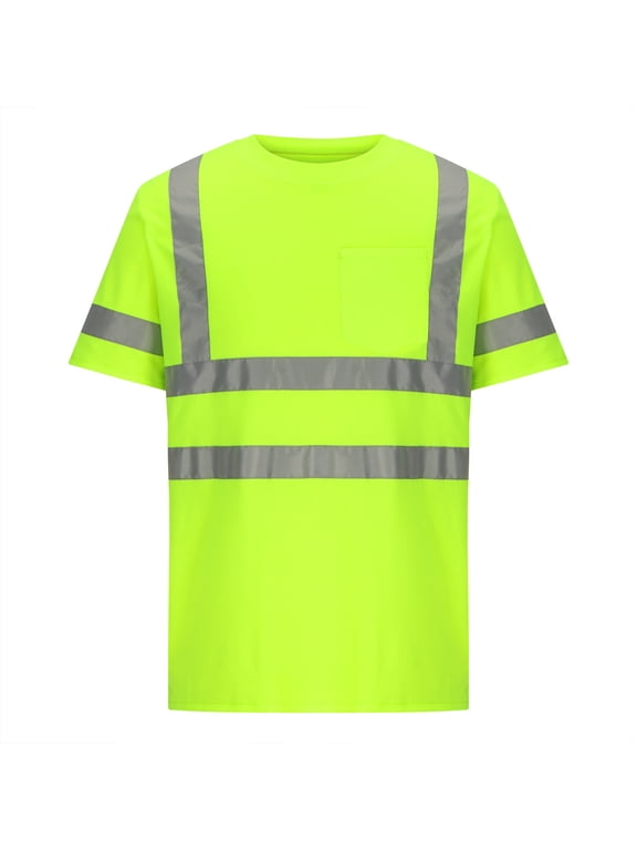 High Visibility Shirts for Men Hi Vis Reflective Strips Safety Construction Shirts for Men Women, Short Sleeve Work Shirts, Durable & Breathable