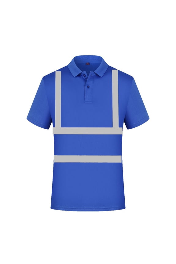 High Visibility Shirts for Men Quick Dry Button Collared Short Sleeve Shirts Performance Reflective Safety Construction Work Tops Blue L