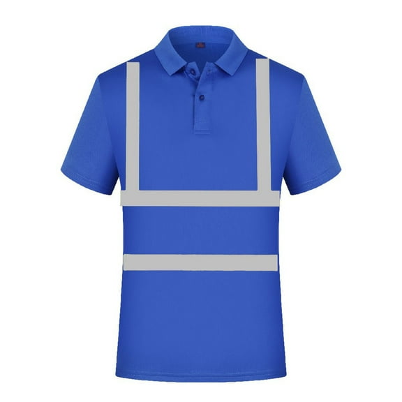 High Visibility Shirts for Men Quick Dry Button Collared Short Sleeve Shirts Performance Reflective Safety Construction Work Tops Blue XXXL