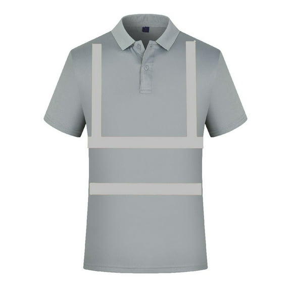 High Visibility Shirts for Men Quick Dry Button Collared Short Sleeve Shirts Performance Reflective Safety Construction Work Tops Dark Gray XXXL