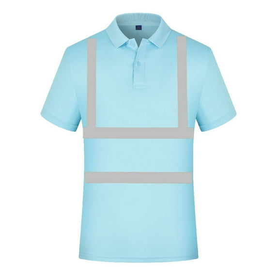 High Visibility Shirts for Men Quick Dry Button Collared Short Sleeve Shirts Performance Reflective Safety Construction Work Tops Light Blue XL