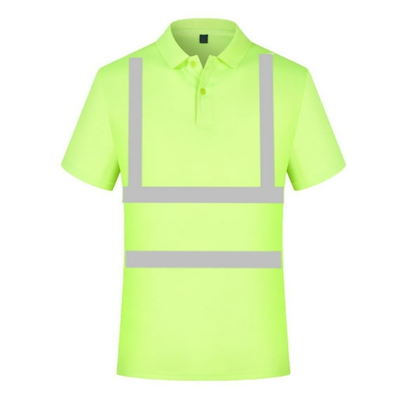 High Visibility Shirts for Men Quick Dry Button Collared Short Sleeve Shirts Performance Reflective Safety Construction Work Tops Yellow XL