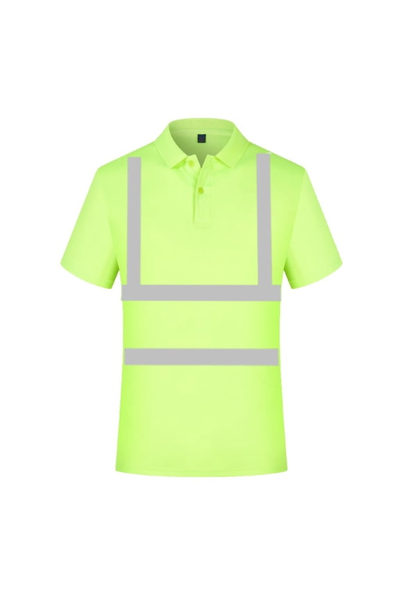 High Visibility Shirts for Men Quick Dry Button Collared Short Sleeve Shirts Performance Reflective Safety Construction Work Tops Yellow XXXL