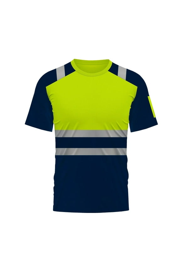 High Visibility Shirts for Men Quick Dry Safety Shirts Short Sleeve Crew Neck Construction Work Tops Stretch Elastic Workout Tops