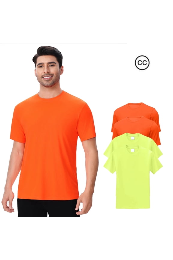 High Visibility Short Sleeve Safety Tee, High-Performance Pure Dry Fit Poly Shirts for Men | Hi-Vis Reflective Work Wear in Neon Green and Orange, 100% Polyester - Size XL