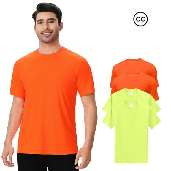 High Visibility Short Sleeve Safety Tee, High-Performance Pure Dry Fit Poly Shirts for Men | Hi-Vis Reflective Work Wear in Neon Green and Orange, 100% Polyester - Size S