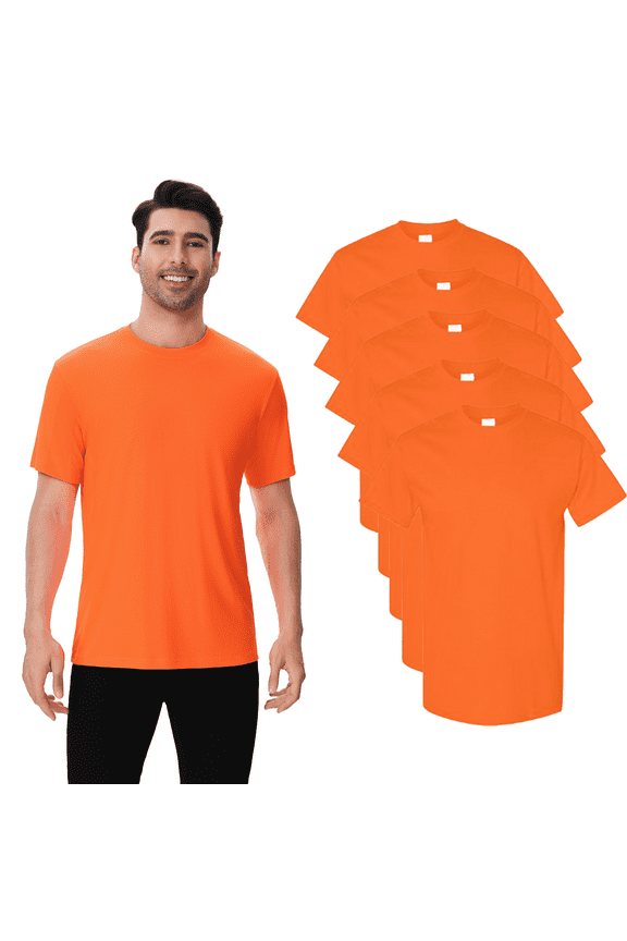 High Visibility Short Sleeve T-Shirt -WD91 Hi Vis Neon Orange Work Safety Poly Shirts (Pack of 5 M)