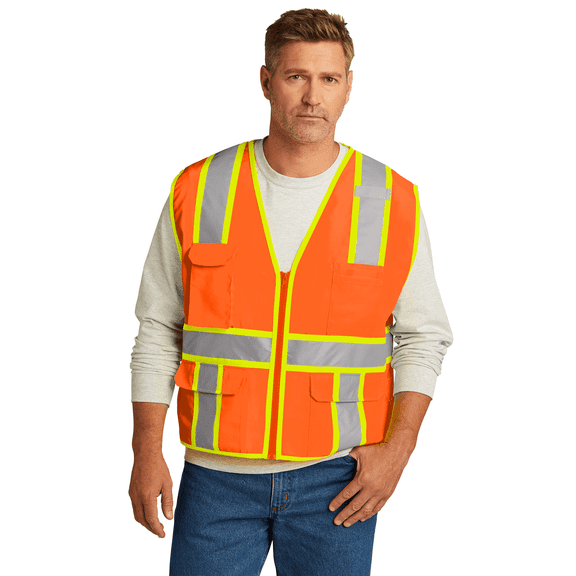 High Visibility Short Sleeve T-Shirts for Men Reflective Hi Vis Class 2 Surveyor Zippered Two-Tone Vest (Safety Orange, M)