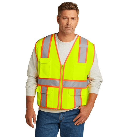High Visibility Short Sleeve T-Shirts for Men Reflective Hi Vis Class 2 Surveyor Zippered Two-Tone Vest (Safety Yellow, 2XL)