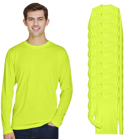 High Visibility Short Sleeve Workwear Tee, 100% Polyester Hi Vis Men's Zone Performance Long Sleeve T-Shirt (Safety Yellow 10 Pack, 3XL)