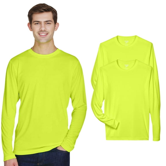 High Visibility Short Sleeve Workwear Tee, 100% Polyester Hi Vis Men's Zone Performance Long Sleeve T-Shirt (Safety Yellow 2 Pack, XS)