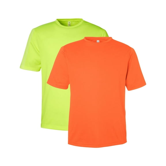 High Visibility Short Sleeve Workwear Tee, 100% Polyester, Hi Vis Men's Zone Performance Mesh T-Shirt (Safety Mixed 2 Pack,L)