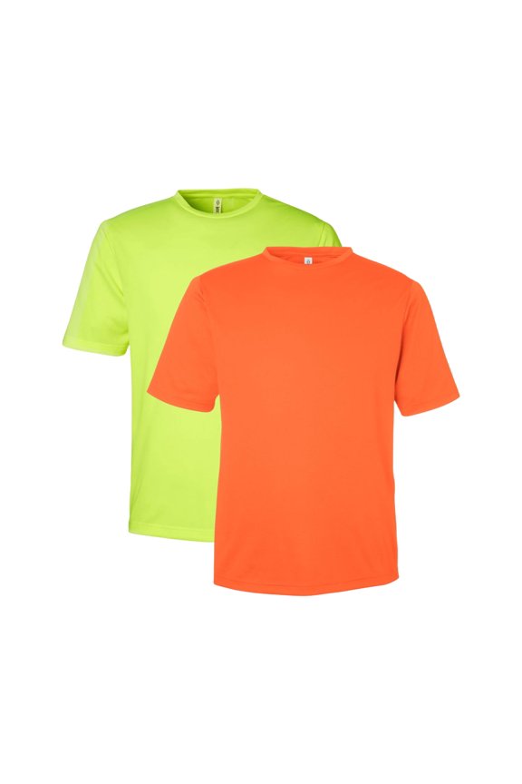 High Visibility Short Sleeve Workwear Tee, 100% Polyester, Hi Vis Men's Zone Performance Mesh T-Shirt (Safety Mixed 2 Pack,XL)