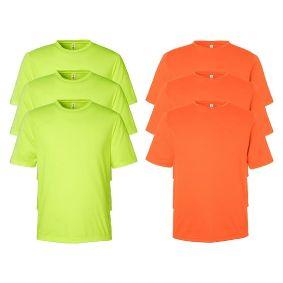High Visibility Short Sleeve Workwear Tee, 100% Polyester, Hi Vis Men's Zone Performance Mesh T-Shirt (Safety Mixed 6 Pack,XS)