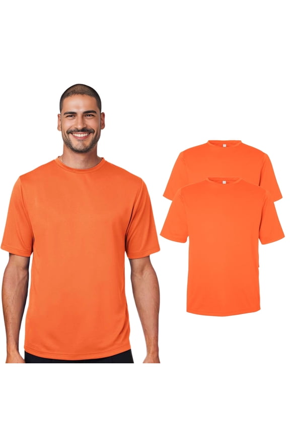 High Visibility Short Sleeve Workwear Tee, 100% Polyester, Hi Vis Men's Zone Performance Mesh T-Shirt (Safety Orange 2 Pack,L)