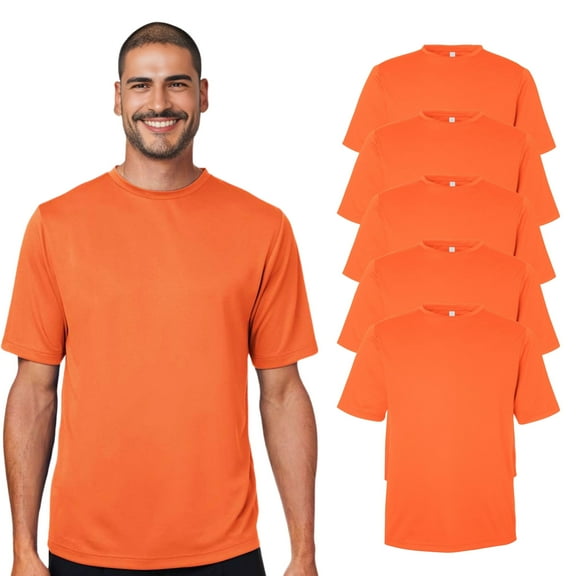 High Visibility Short Sleeve Workwear Tee, 100% Polyester, Hi Vis Men's Zone Performance Mesh T-Shirt (Safety Orange 5 Pack,2XL)