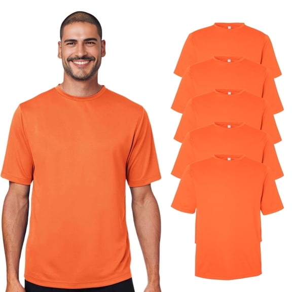 High Visibility Short Sleeve Workwear Tee, 100% Polyester, Hi Vis Men's Zone Performance Mesh T-Shirt (Safety Orange 5 Pack,M)