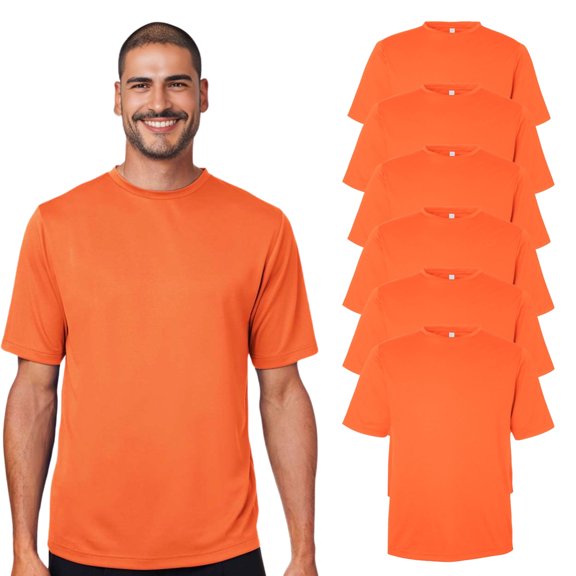High Visibility Short Sleeve Workwear Tee, 100% Polyester, Hi Vis Men's Zone Performance Mesh T-Shirt (Safety Orange 6 Pack,3XL)