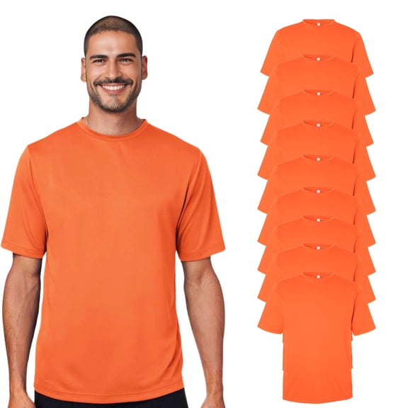 High Visibility Short Sleeve Workwear Tee, 100% Polyester, Hi Vis Men's Zone Performance Mesh T-Shirt (Safety Orange 9 Pack,3XL)