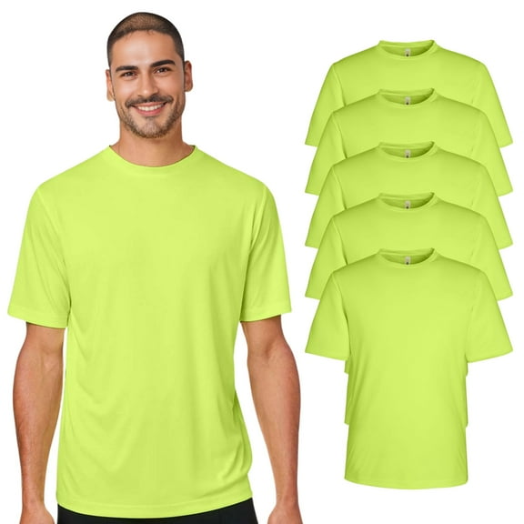 High Visibility Short Sleeve Workwear Tee, 100% Polyester, Hi Vis Men's Zone Performance Mesh T-Shirt (Safety Yellow 5 Pack,XL)