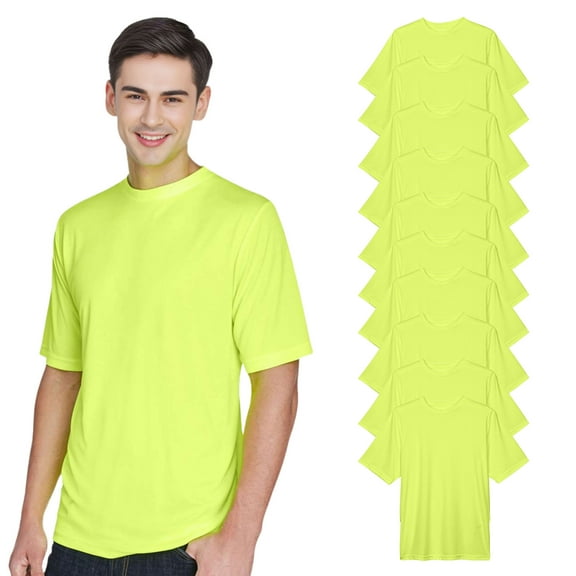 High Visibility Short Sleeve Workwear Tee, 100% Polyester Hi Vis Men's Zone Performance T-Shirt (Safety Yellow 10 Pack, M)