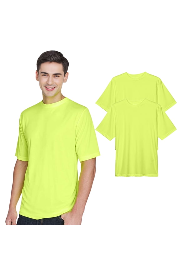 High Visibility Short Sleeve Workwear Tee, 100% Polyester Hi Vis Men's Zone Performance T-Shirt (Safety Yellow 2 Pack, XL)