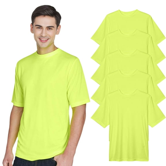 High Visibility Short Sleeve Workwear Tee, 100% Polyester Hi Vis Men's Zone Performance T-Shirt (Safety Yellow 5 Pack, L)